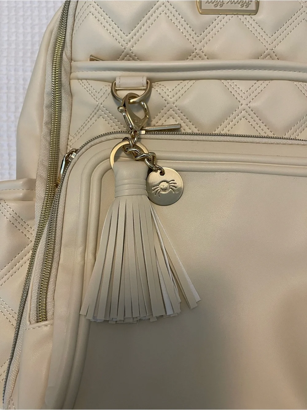 Itzy Ritzy Cream Diaper Bag Backpack + Changing Pad & Dust Bag